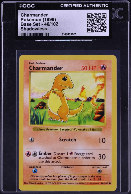 1999 Pokemon Base Set Shadowless Charmander #46 CGC AUTH