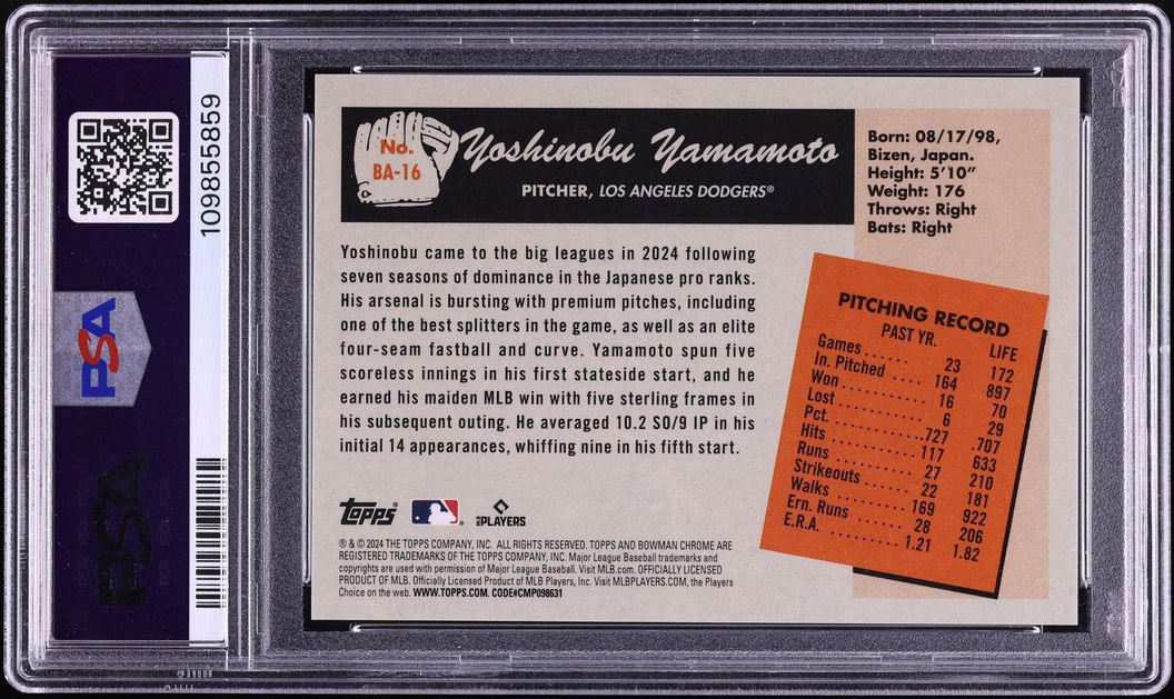 2024 Bowman's Best '55 Anime Yoshinobu Yamamoto ROOKIE #BA-16 PSA 10 GEM MINT