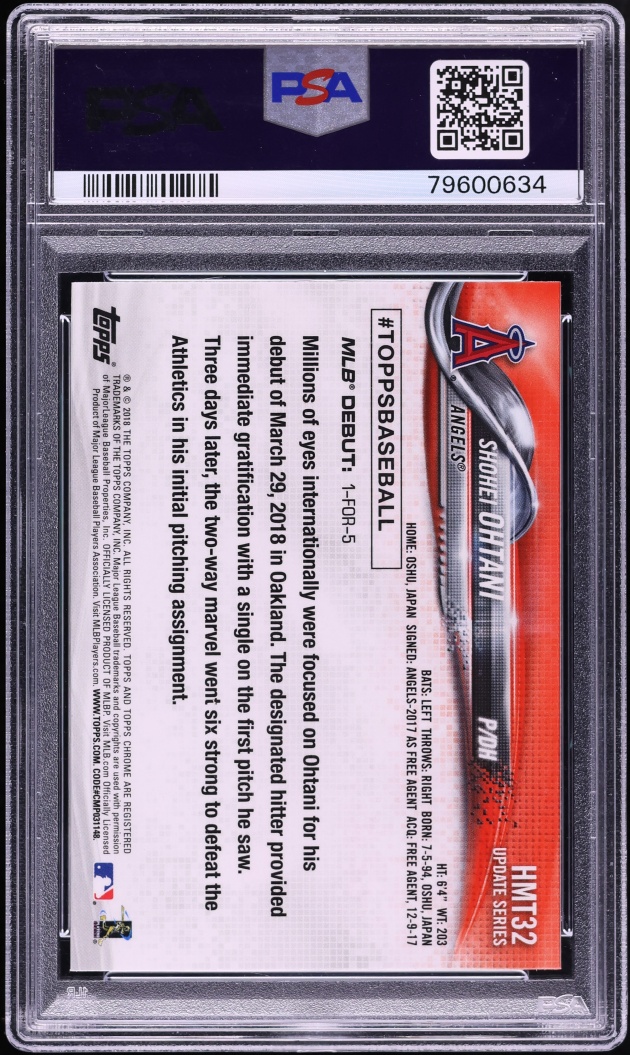 2018 Topps Chrome Update Shohei Ohtani ROOKIE #HMT32 PSA 10 GEM MINT