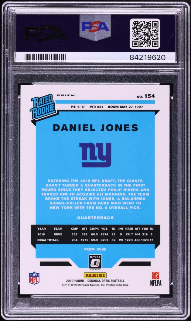 2019 Donruss Optic Holo Daniel Jones ROOKIE #154 PSA 10 GEM MINT