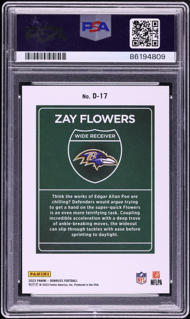2023 Donruss Downtown Zay Flowers ROOKIE #D-17 PSA 9 MINT