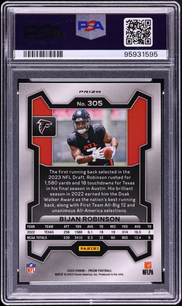 2023 Panini Prizm Silver Bijan Robinson ROOKIE #305 PSA 10 GEM MINT