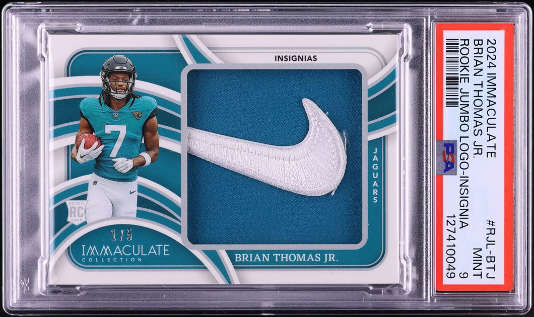 2024 Immaculate Collection Jumbo Insignia Brian Thomas Jr. ROOKIE NIKE TAG PATCH #RJL-BTJ PSA 9