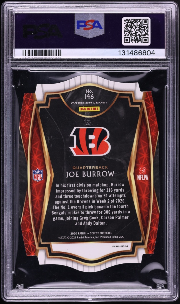 2020 Select Premier Level Orange Prizm Die-Cut Joe Burrow ROOKIE #146 PSA 10 GEM MINT