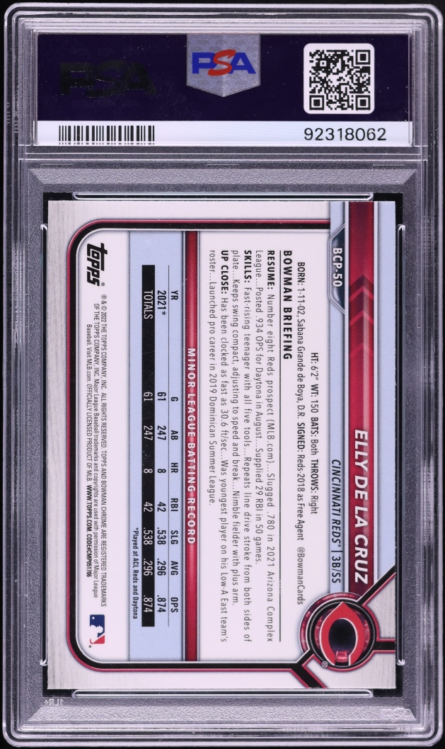 2022 Bowman Chrome Elly De La Cruz PROSPECT #BCP50 PSA 10 GEM MINT