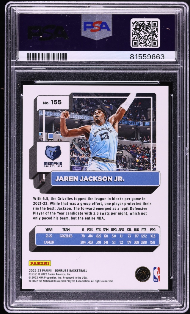 2022 Donruss Black Gold Choice Jaren Jackson Jr. 1/8 #155 PSA 10 GEM MINT