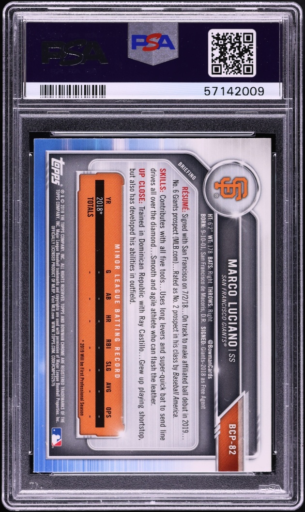 2019 Bowman Chrome Marco Luciano PROSPECT #BCP-82 PSA 9 MINT