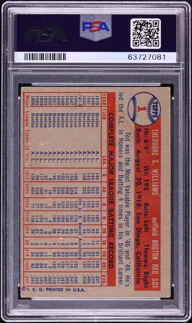 1957 Topps Ted Williams #1 PSA 4 VGEX