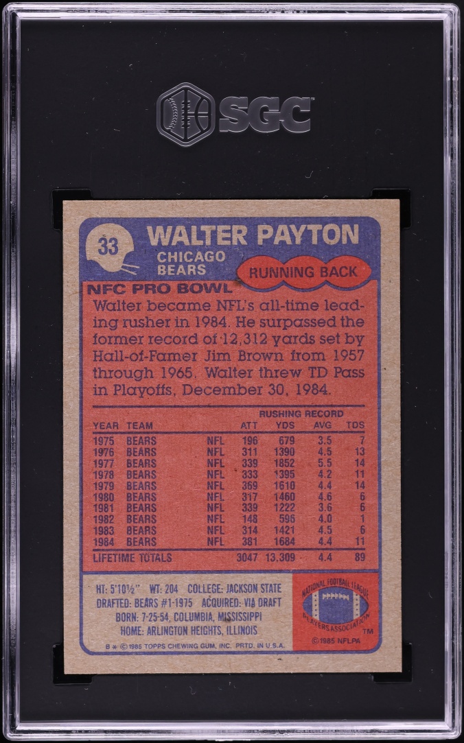 1985 Topps Football Walter Payton #33 SGC 8.5 NM-MT+