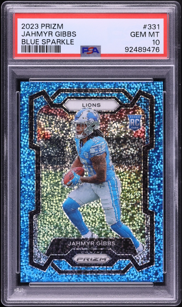 2023 Panini Prizm Blue Sparkle Jahmyr Gibbs /96 #331 PSA 10 GEM MINT