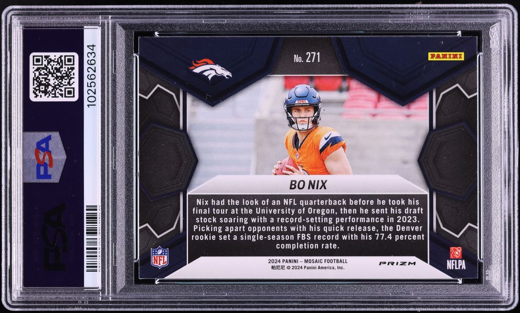 2024 Panini Mosaic NFL Debut Silver Bo Nix ROOKIE #271 PSA 10 GEM MINT