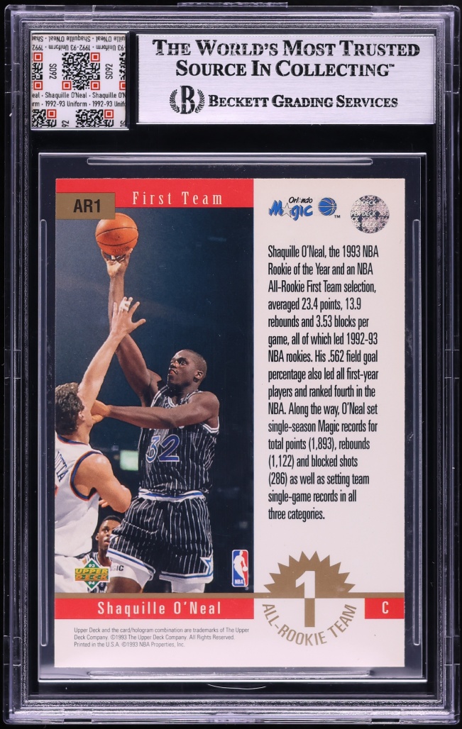 1993 Upper Deck All-Rookies Jersey Fusion Shaquille O'Neal PATCH #AR1 BGS AUTH