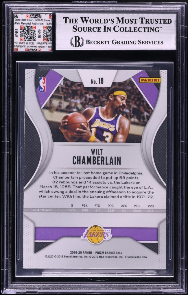 2019 Panini Prizm Jersey Fusion Wilt Chamberlain RELIC #18 BGS 9 MINT