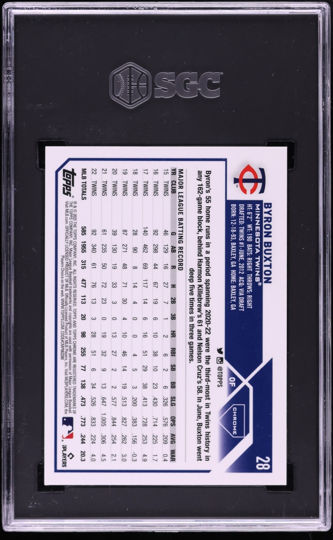 2023 Topps Chrome Logofractor Purple Refractor Byron Buxton /250 #28 SGC 10 GEM
