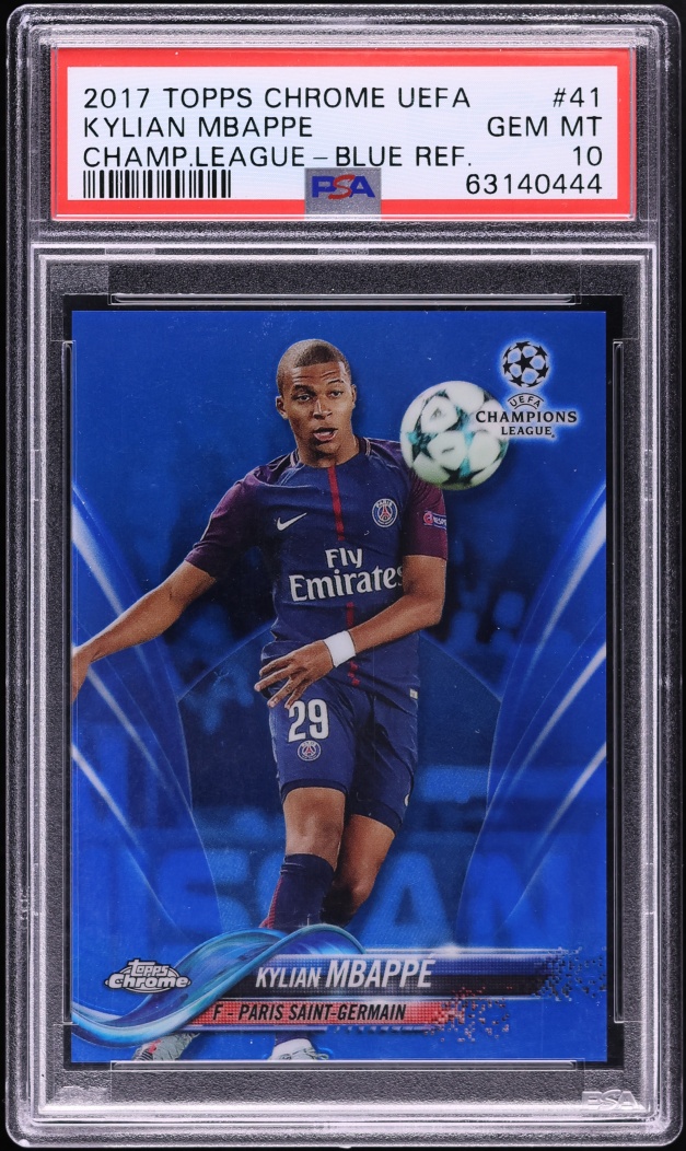 2017 Topps Chrome UEFA Blue Refractor Kylian Mbappe ROOKIE /150 #41 PSA 10 GEM MINT