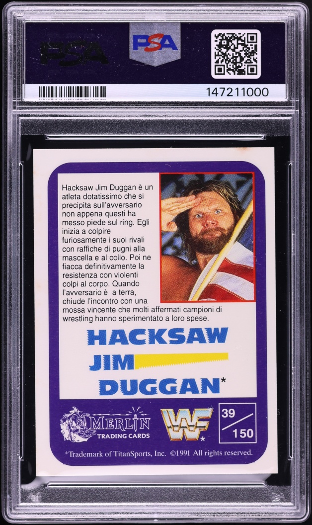 1991 Merlin WWF Italian Hacksaw Jim Duggan #39 PSA 9 MINT