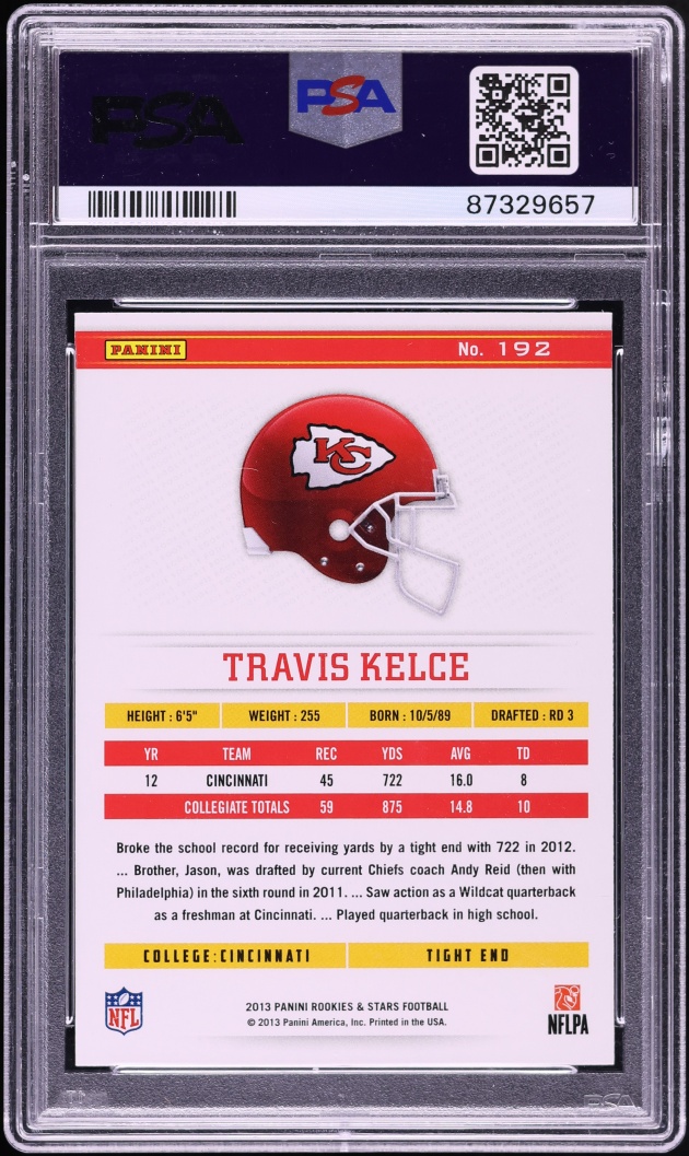 2013 Panini Rookies & Stars Travis Kelce ROOKIE #192 PSA 9 MINT