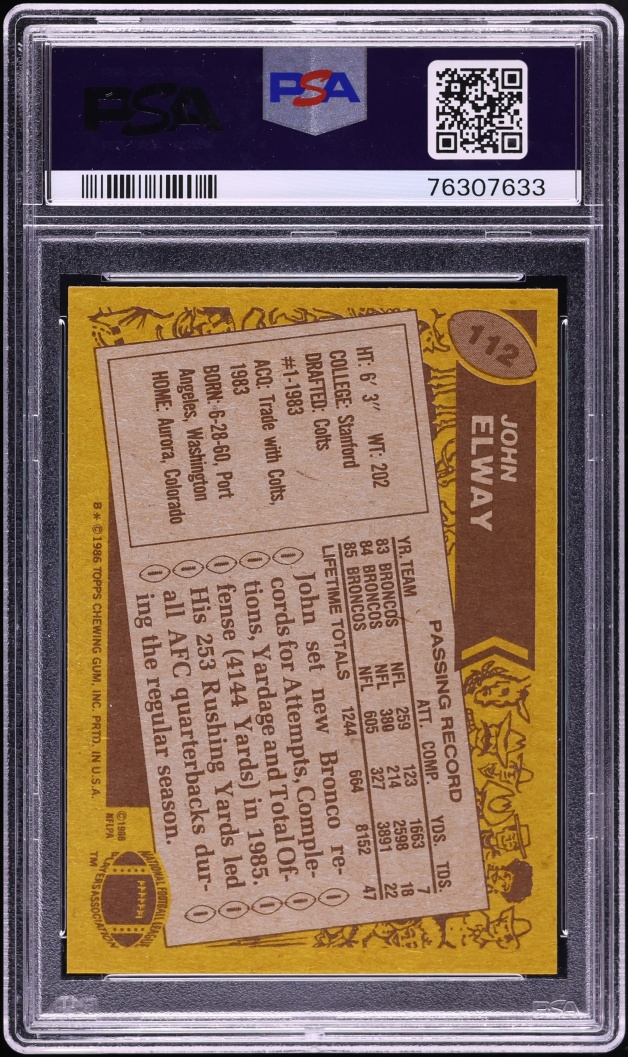 1986 Topps Football John Elway #112 PSA 8 NM-MT