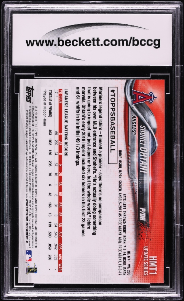 2018 Topps Chrome Update Shohei Ohtani ROOKIE #HMT1 BCCG 10