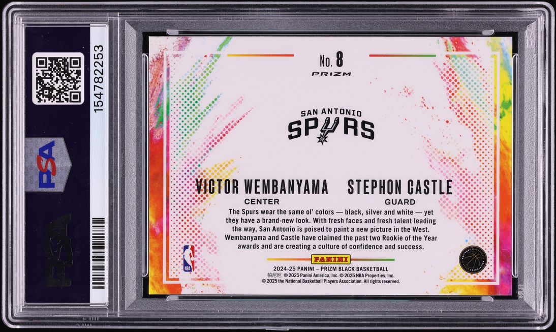 2024 Panini Prizm Black Color Blast Victor Wembanyama Stephon Castle ROOKIE #8 PSA 10 GEM MINT