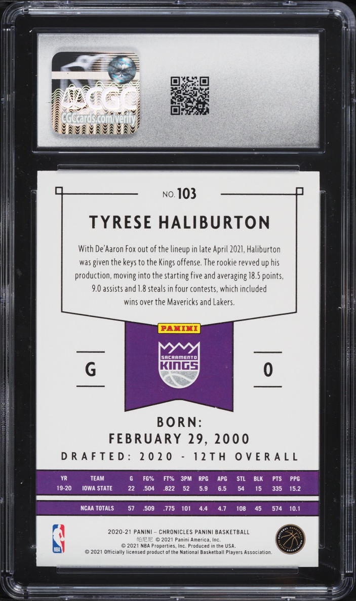 2020 Panini Chronicles Tyrese Haliburton ROOKIE #103 CGC 9 MINT