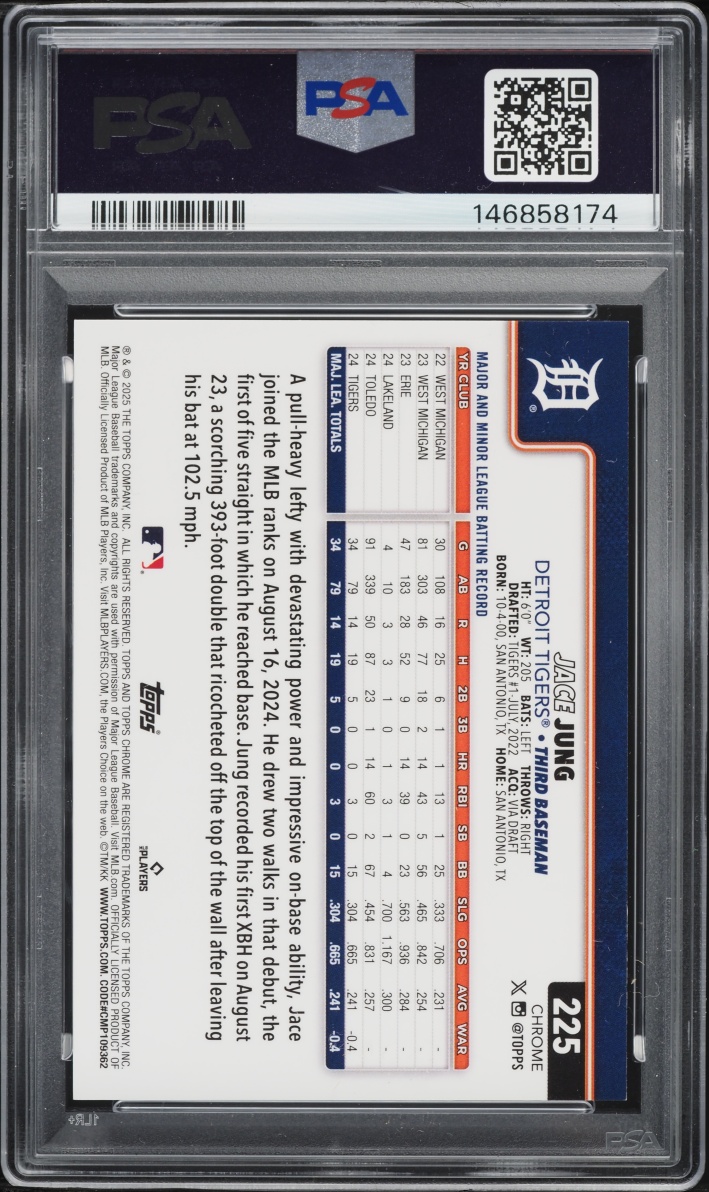 2025 Topps Chrome Murakami Variation Jace Jung ROOKIE /3 #225 PSA 10 GEM MINT