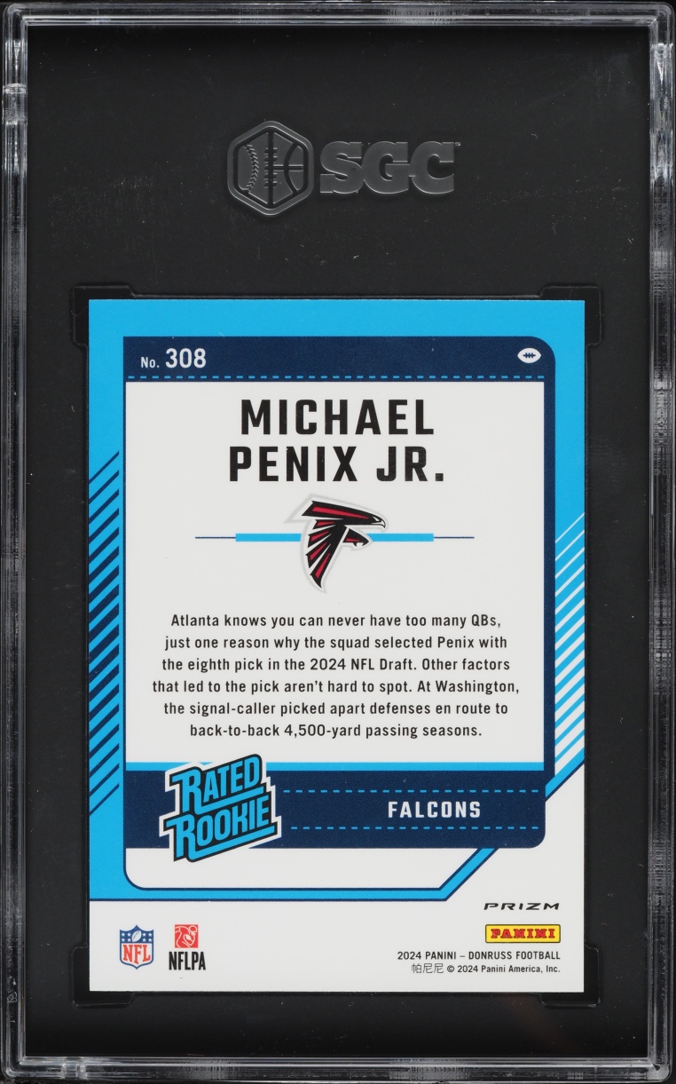 2024 Donruss Optic Preview Holo Prizm Michael Penix Jr. ROOKIE #308 SGC 9.5 MINT+