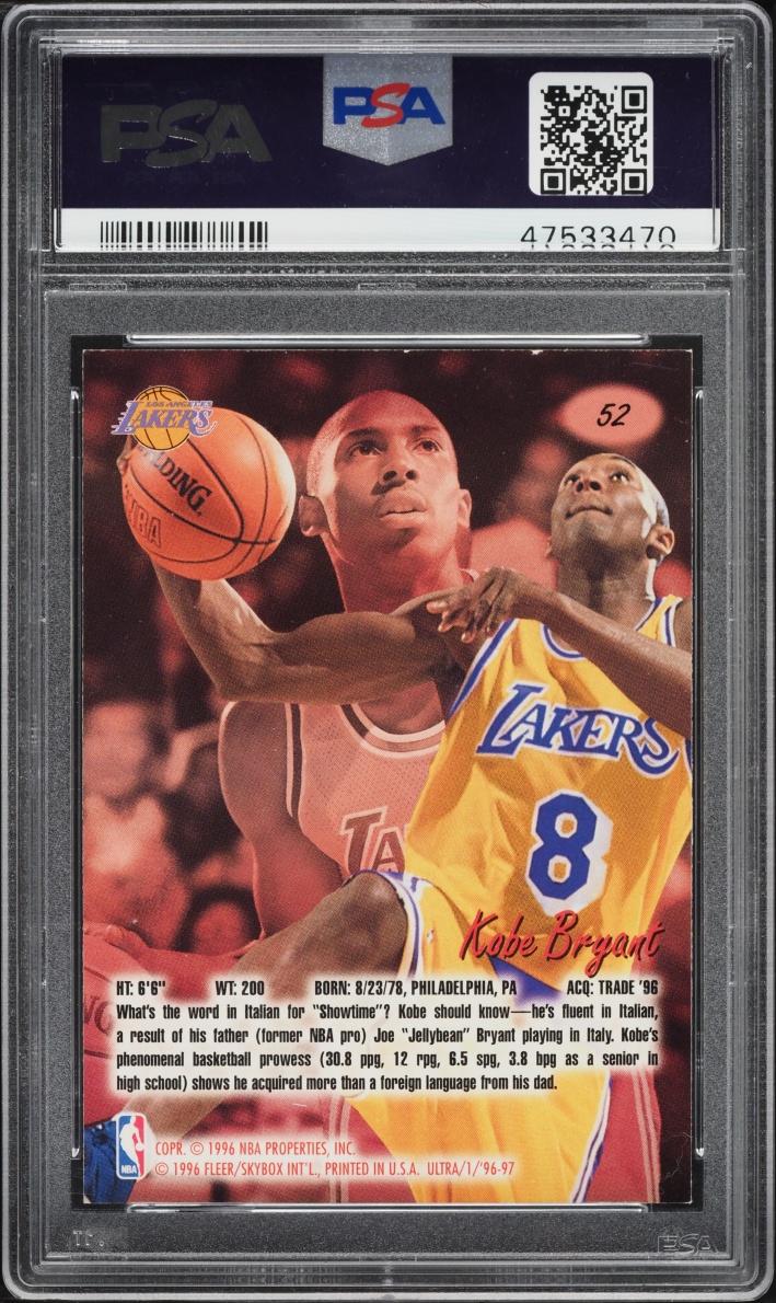 1996 Ultra Basketball Kobe Bryant ROOKIE #52 PSA 7 NRMT