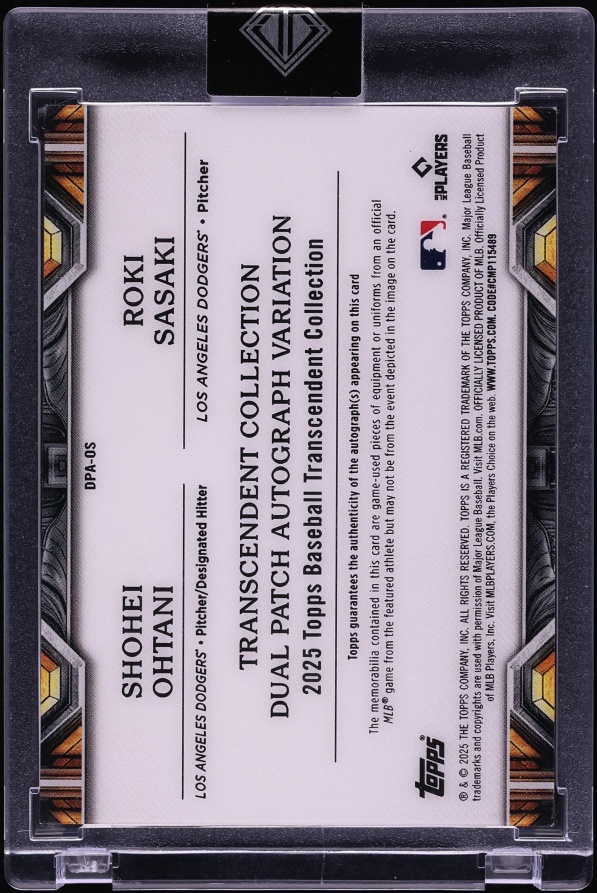 2025 Topps Transcendent Collection Emerald Shohei Ohtani Roki Sasaki RC PATCH AUTO /5 #DPA-OS