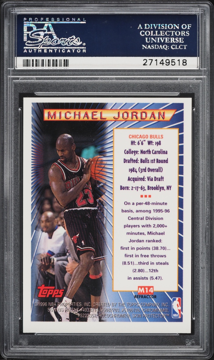 1996 Topps Mystery Finest Bordered Refractor Michael Jordan #M14 PSA 9 MINT