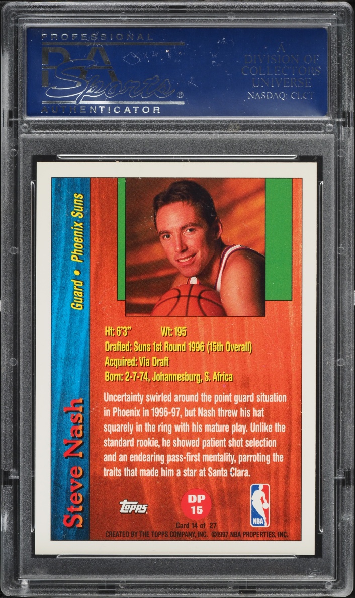 1996 Topps Draft Redemption Steve Nash ROOKIE #DP15 PSA 9 MINT