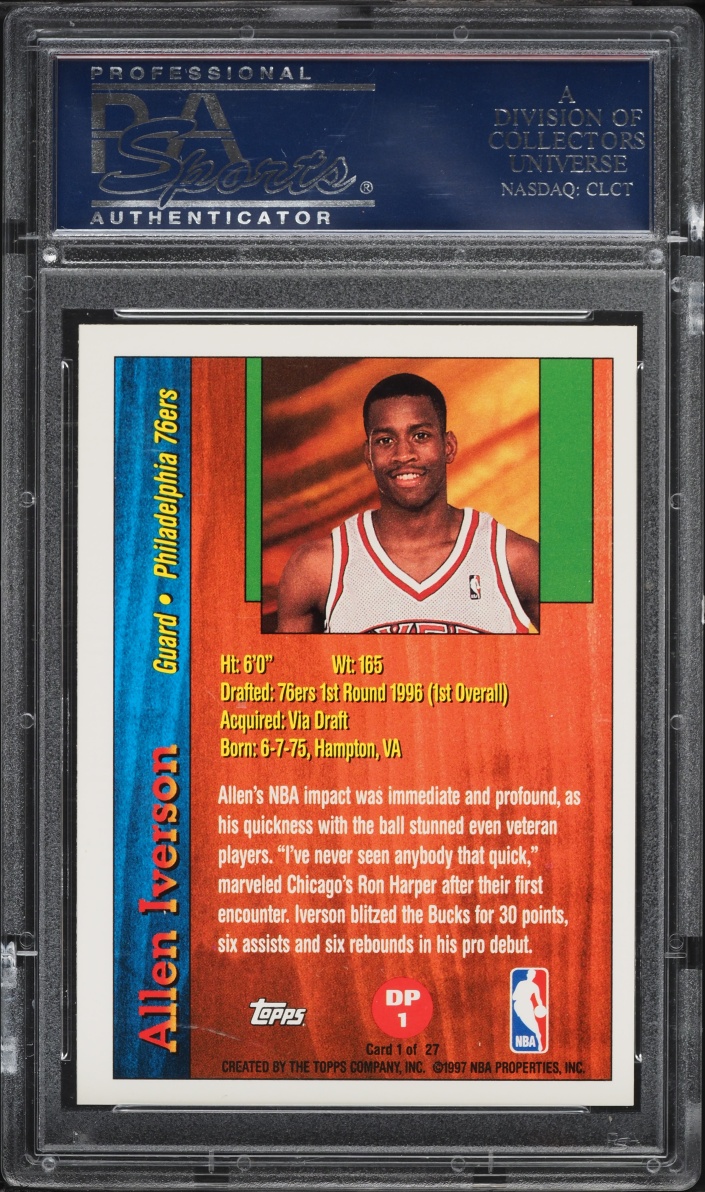 1996 Topps Draft Redemption Allen Iverson ROOKIE #DP1 PSA 9 MINT