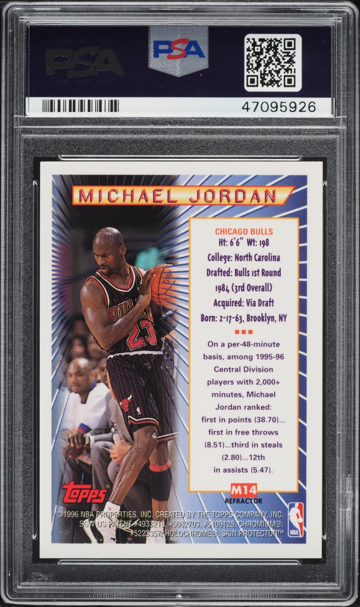 1996 Topps Mystery Finest Bordered Refractor Michael Jordan #M14 PSA 9 MINT