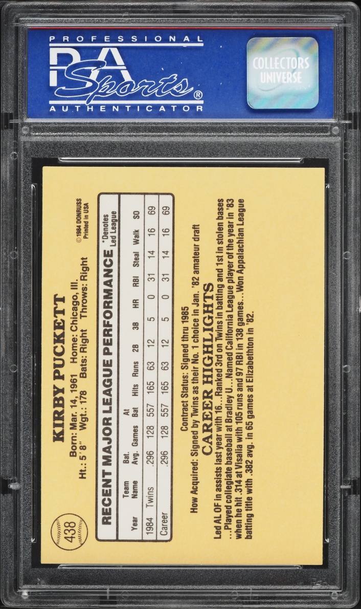 1985 Donruss Kirby Puckett ROOKIE #438 PSA 9 MINT