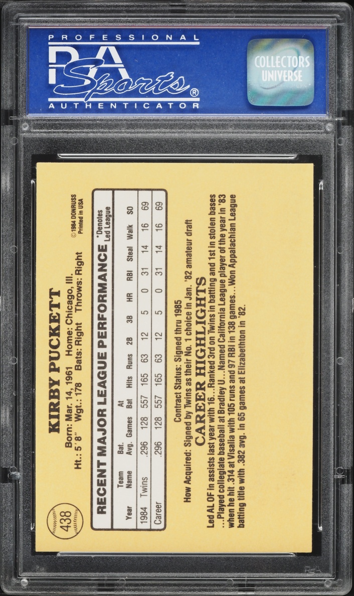 1985 Donruss Kirby Puckett ROOKIE #438 PSA 9 MINT