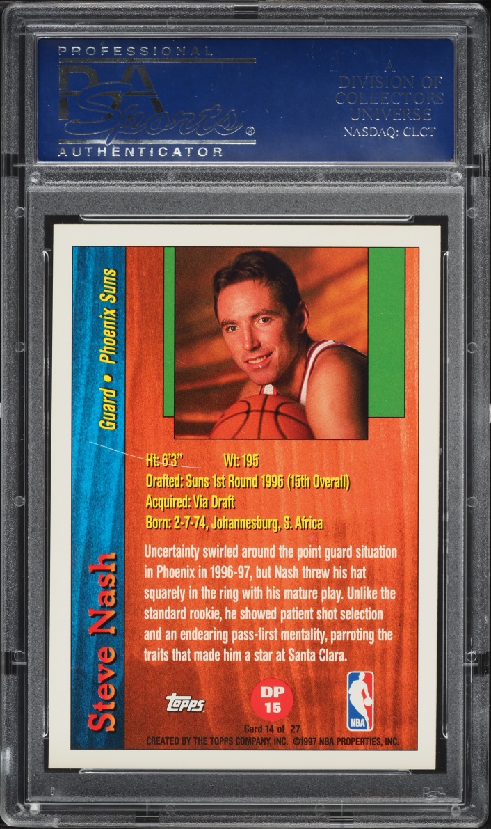 1996 Topps Draft Redemption Steve Nash ROOKIE #DP15 PSA 9 MINT