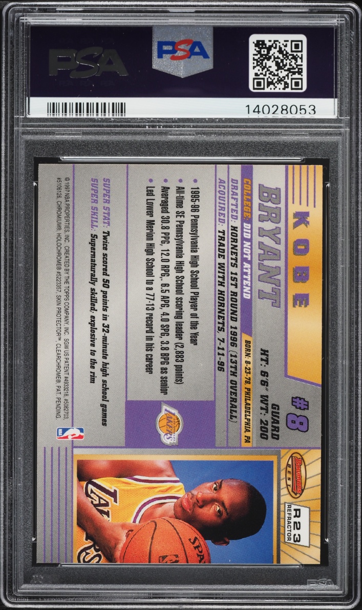 1996 Bowman's Best Refractor Kobe Bryant ROOKIE #R23 PSA 8 NM-MT