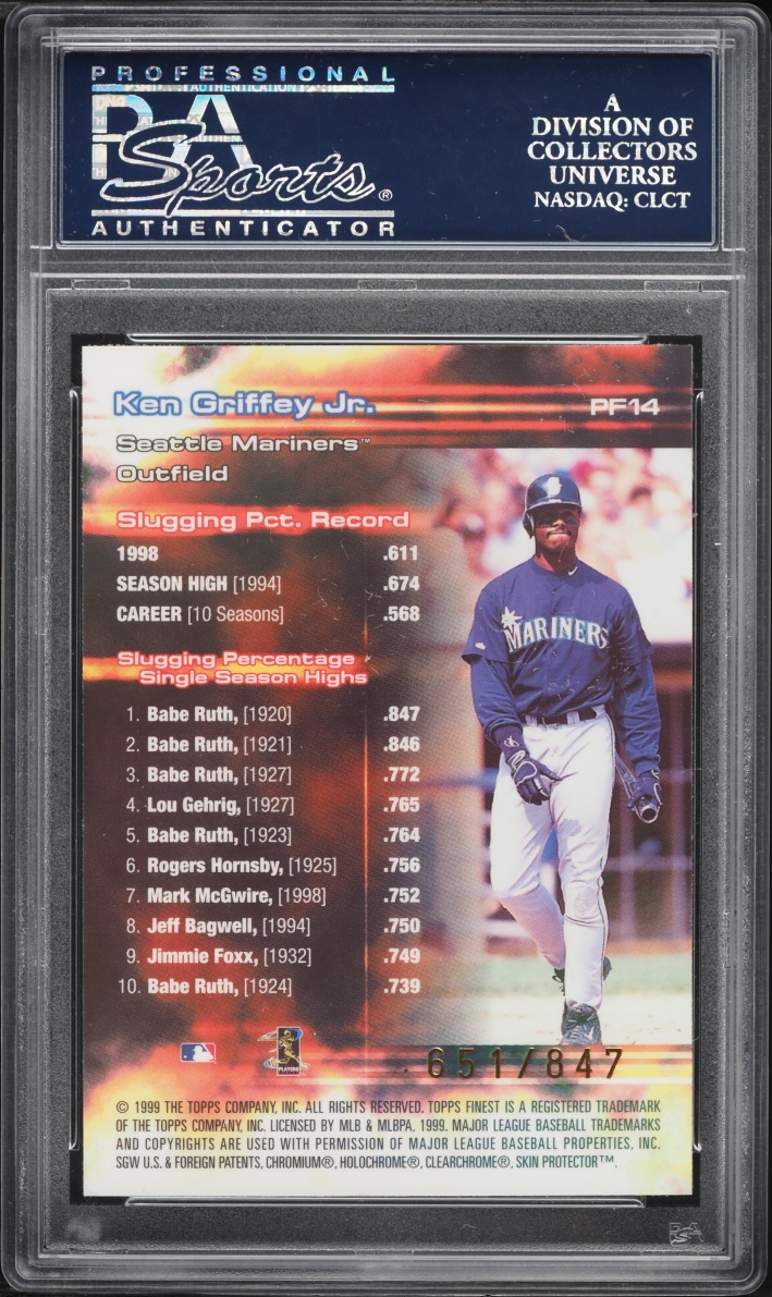 1999 Finest Prominent Figures w/ Coating Ken Griffey Jr. /847 #PF14 PSA 9 MINT