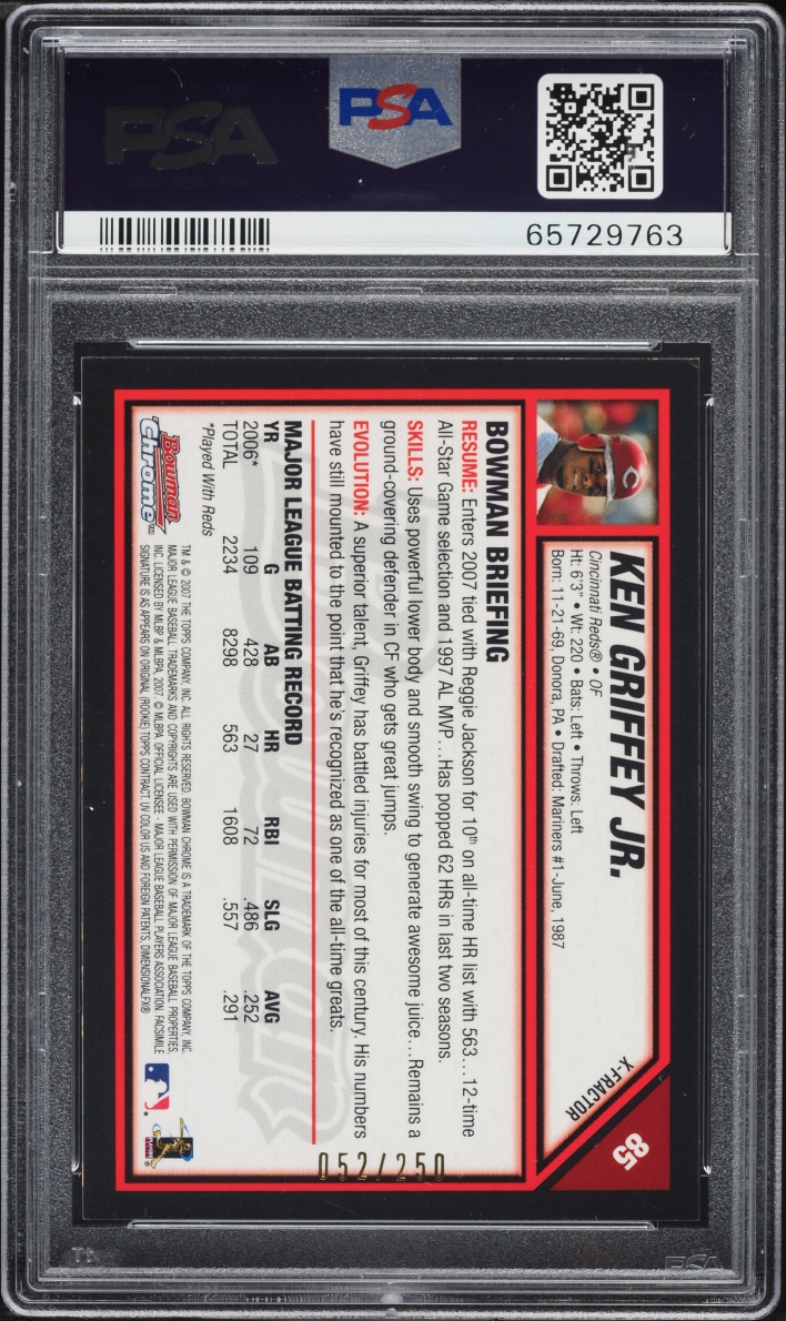 2007 Bowman Chrome Xfractor Ken Griffey Jr. /250 #85 PSA 9 MINT