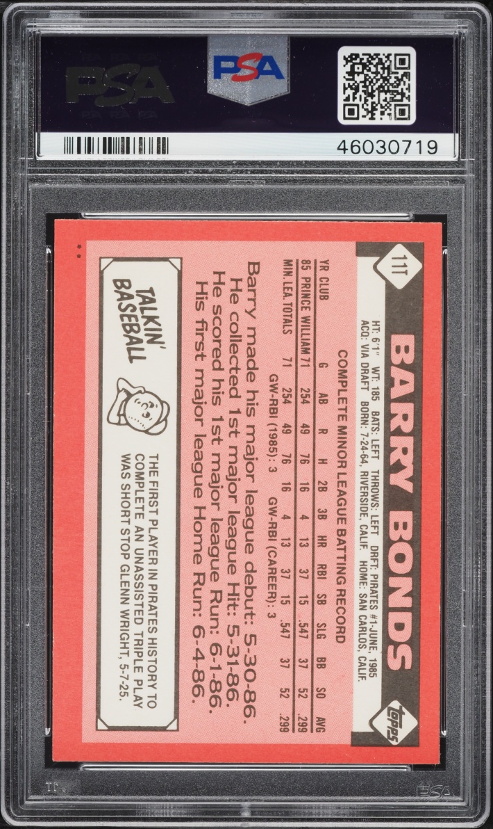 1986 Topps Traded Barry Bonds ROOKIE #11T PSA 10 GEM MINT