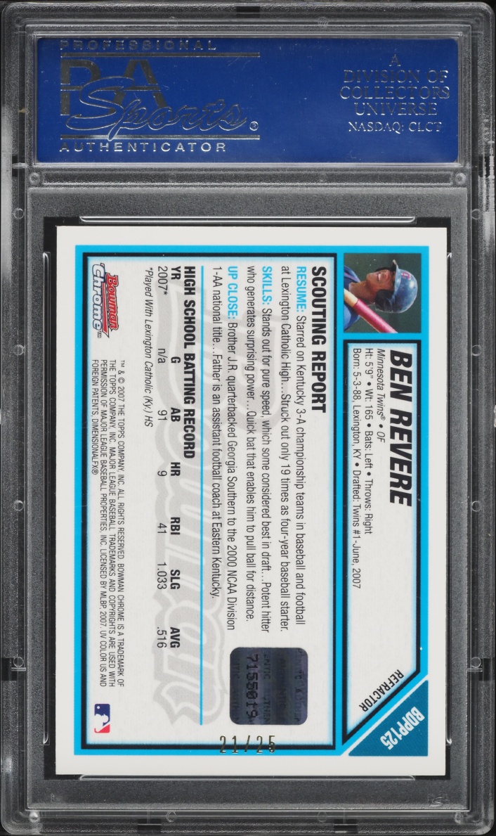 2007 Bowman Chrome Draft Picks & Prospects Orange Ref. Ben Revere PROSPECT AUTO /25 #125 PSA 10