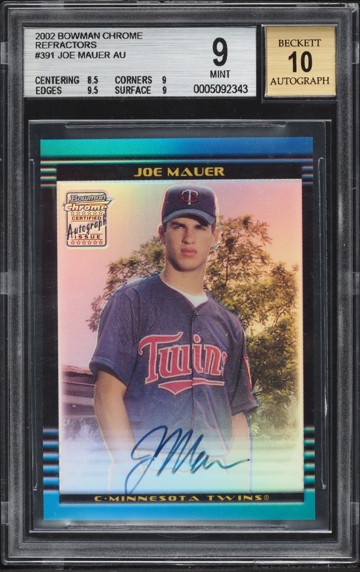 2002 Bowman Chrome Refractor Joe Mauer PROSPECT AUTO #391 BGS 9 MINT