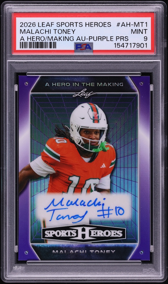2026 Leaf Sports Heroes A Hero In The Making Purple Prism Malachi Toney ROOKIE AUTO /8 PSA 9
