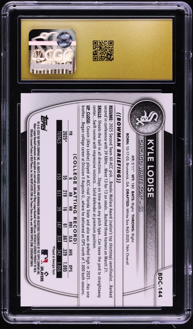 2025 Bowman Draft Mega Box Gold Kyle Lodise PROSPECT /50 #BDC-144 CGC 10 PRISTINE