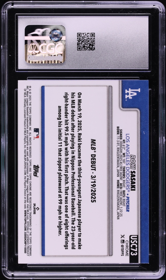 2025 Topps Chrome Update Teal Refractor Roki Sasaki ROOKIE #USC73 CGC 9.5 MINT+