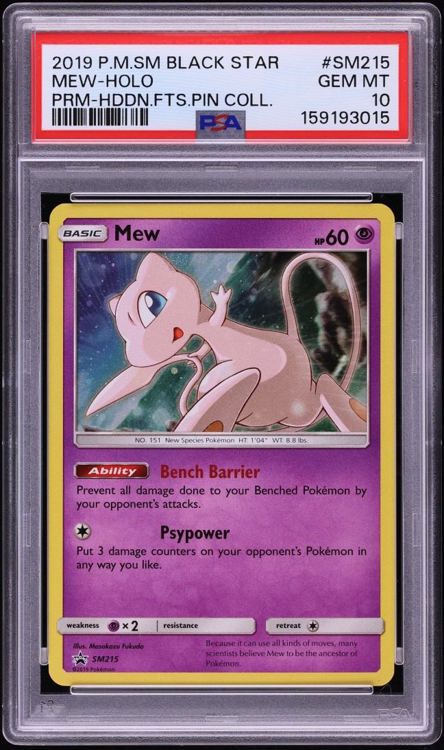 2019 Pokemon Sun & Moon Promo Hidden Fates Pin Collection Holo Mew #SM215 PSA 10 GEM MINT