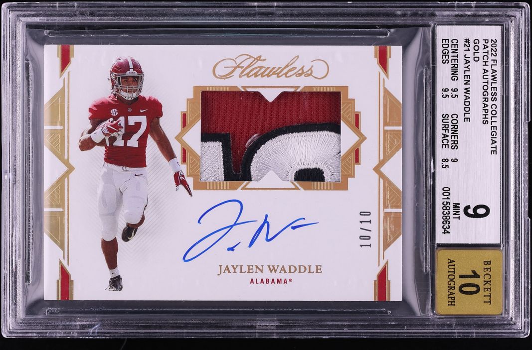 2022 Panini Flawless Collegiate Gold Jaylen Waddle PATCH AUTO 10/10#21 BGS 9 MINT