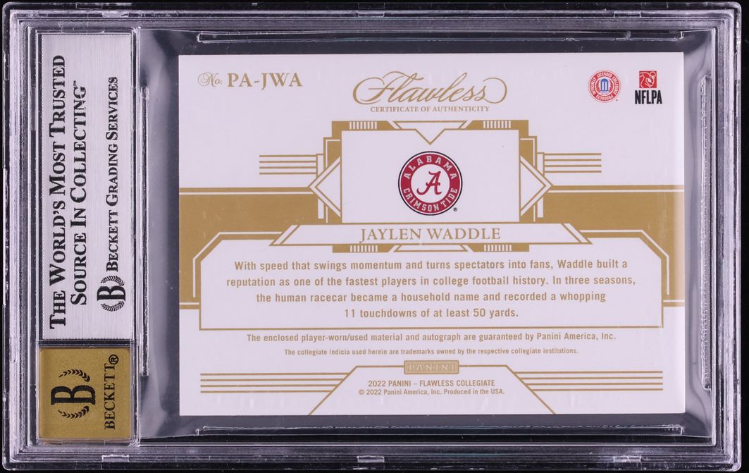 2022 Panini Flawless Collegiate Gold Jaylen Waddle PATCH AUTO 10/10#21 BGS 9 MINT