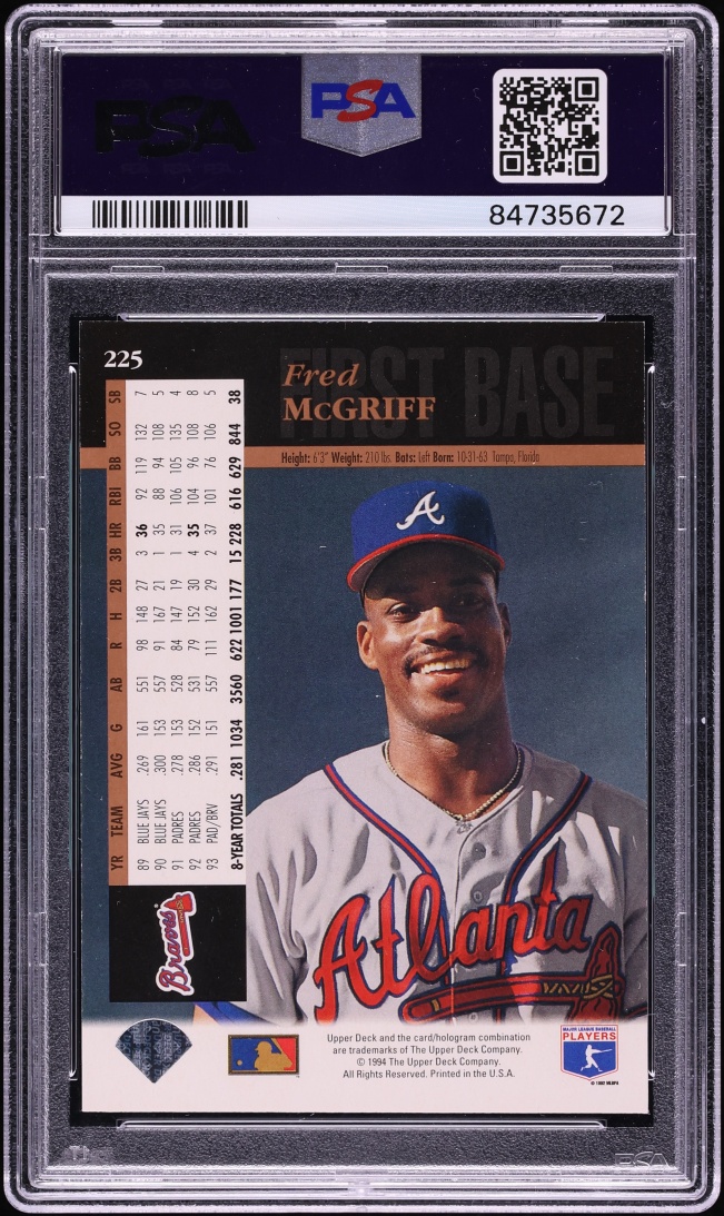 1994 Upper Deck Electric Diamond Fred McGriff #225 PSA 10 GEM MINT