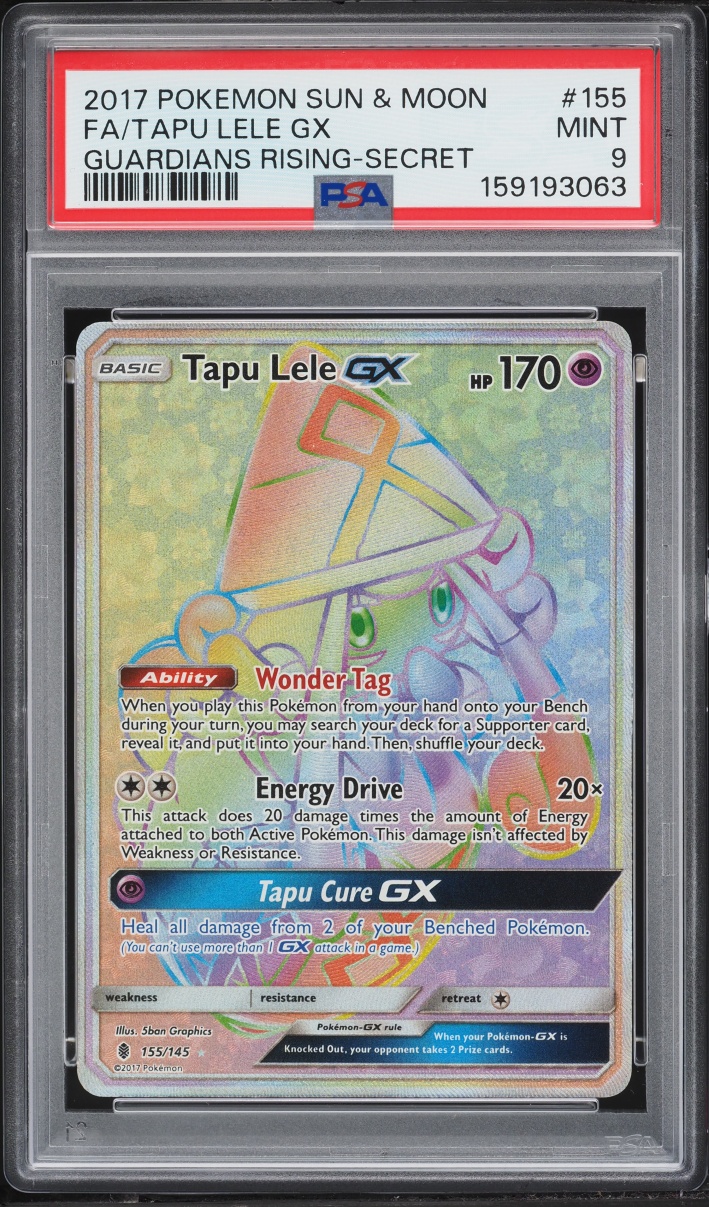 2017 Pokemon Sun & Moon Guardians Rising Rainbow Rare Tapu Lele GX #155 PSA 9 MINT